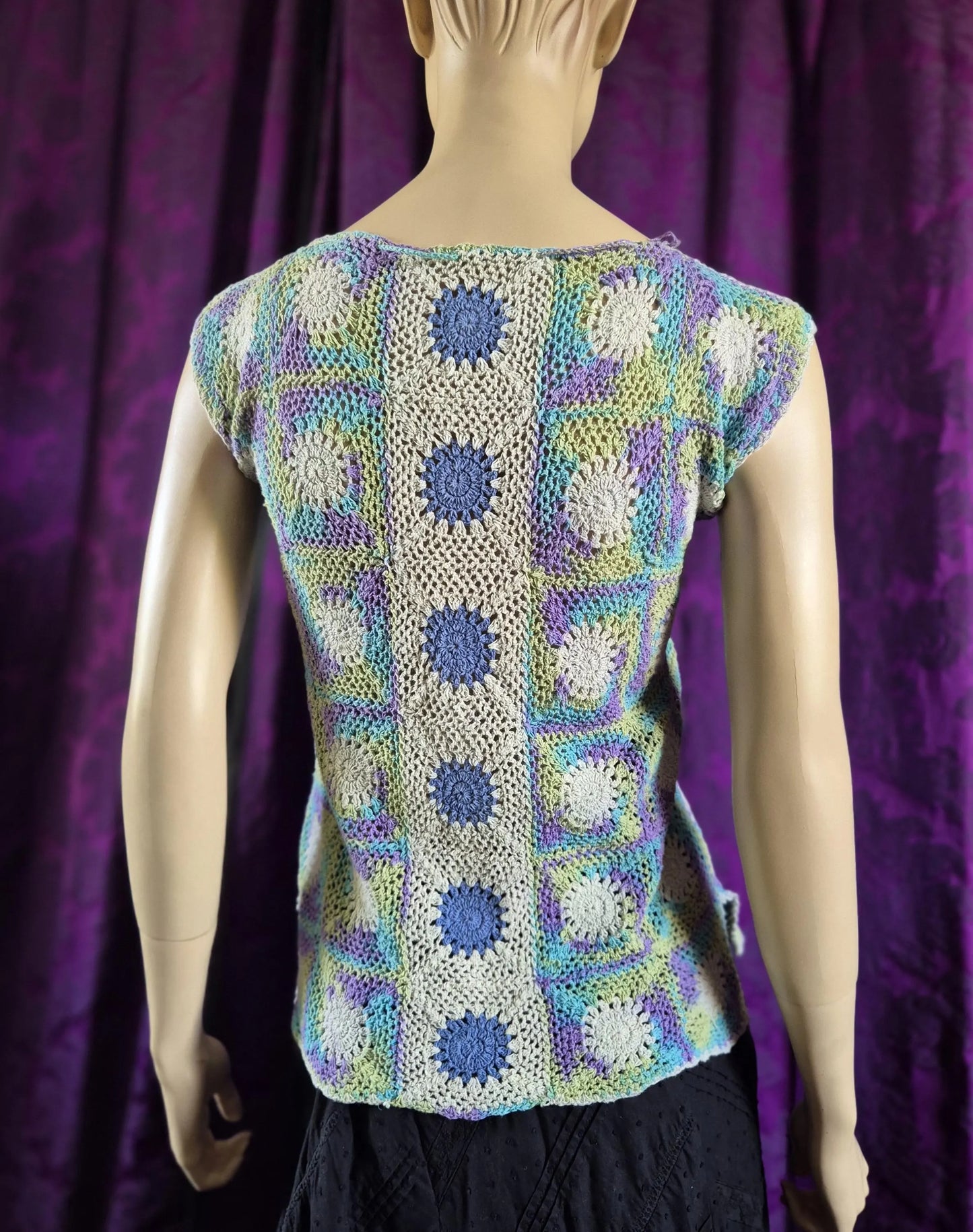 Vintage Hand Crocheted Pastel Boho Blouse