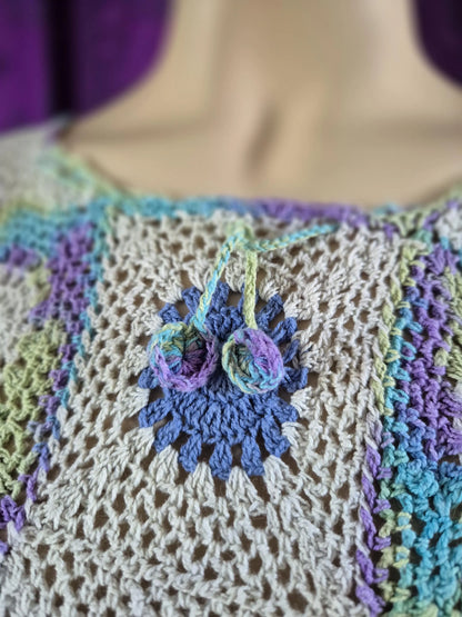 Vintage Hand Crocheted Pastel Boho Blouse