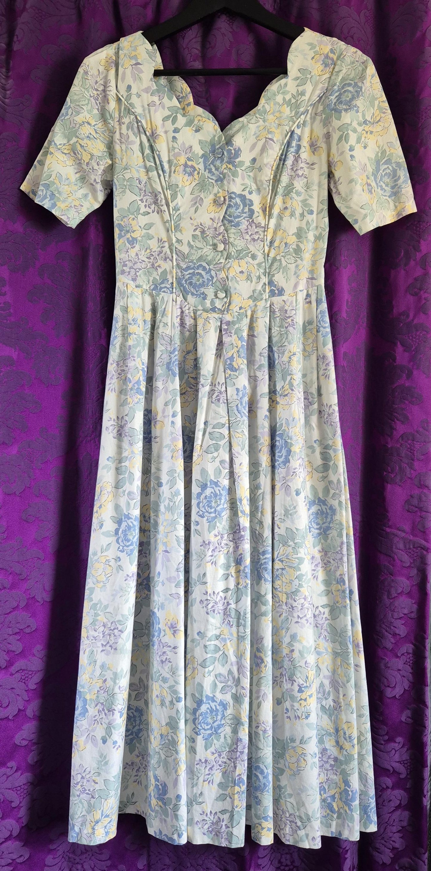 Vintage Laura Ashley Blue Floral Cotton Dress
