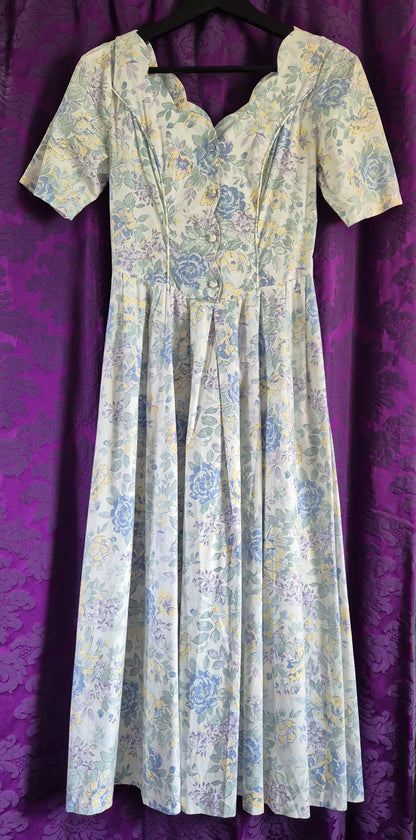 Vintage Laura Ashley Blue Floral Cotton Dress
