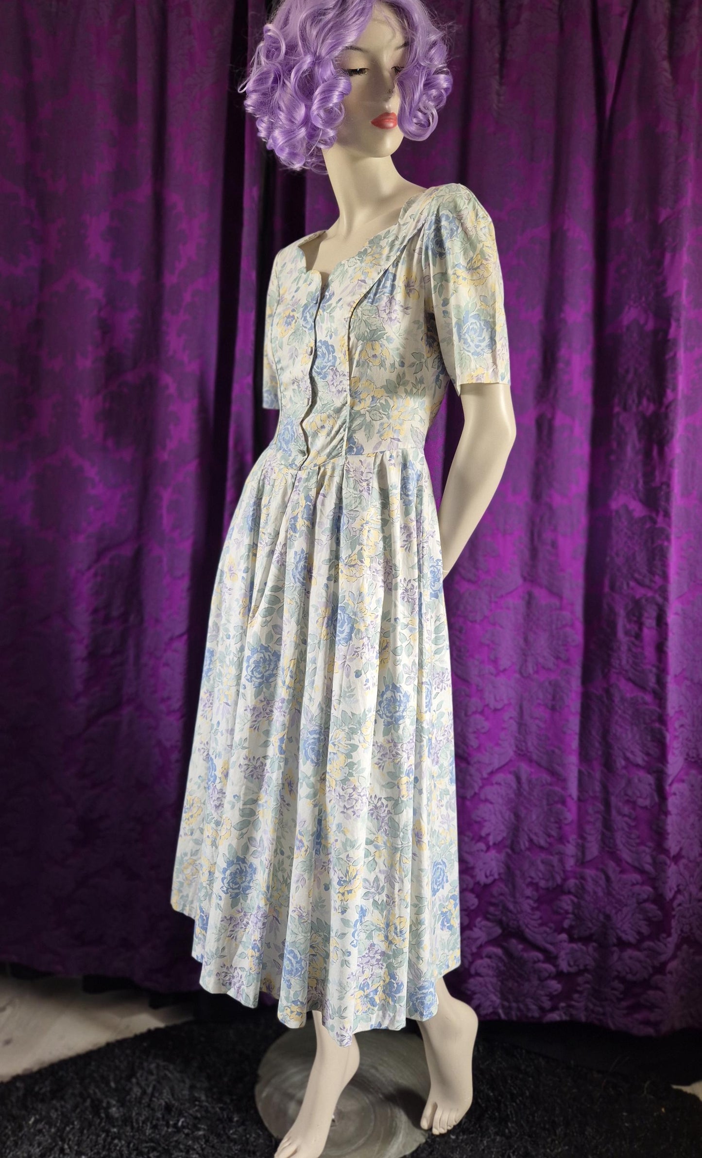 Vintage Laura Ashley Blue Floral Cotton Dress
