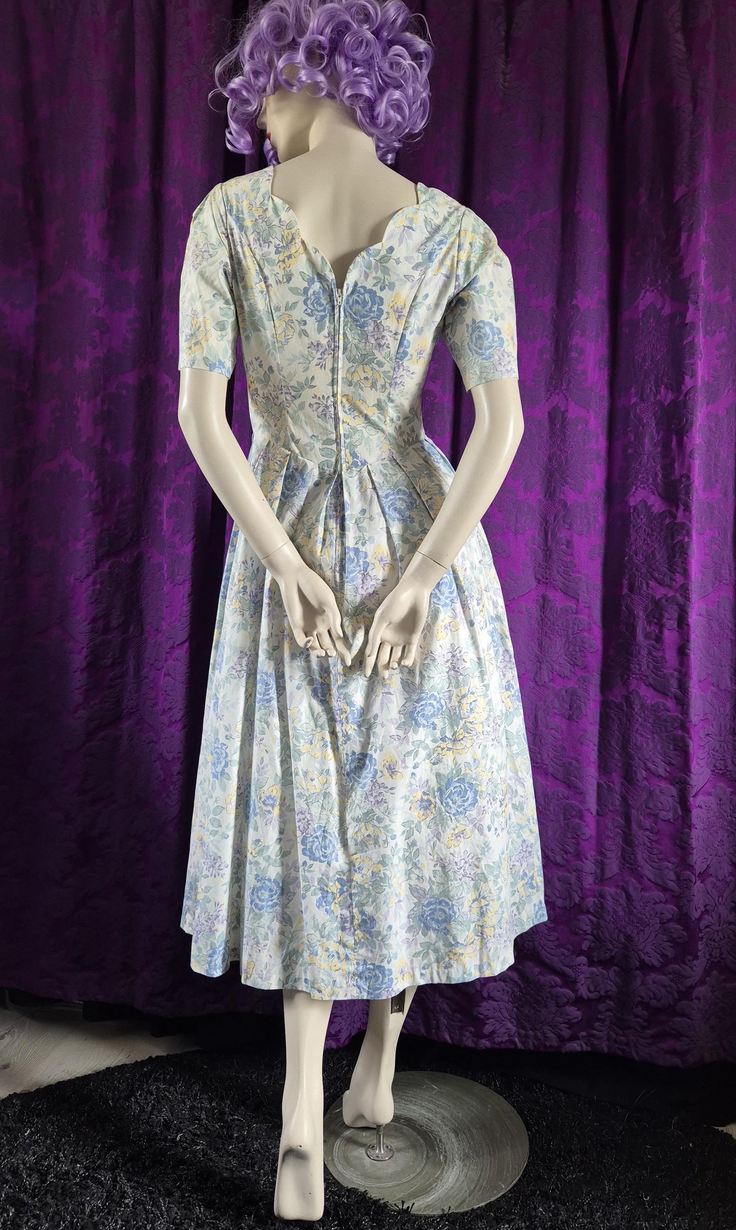 Vintage Laura Ashley Blue Floral Cotton Dress