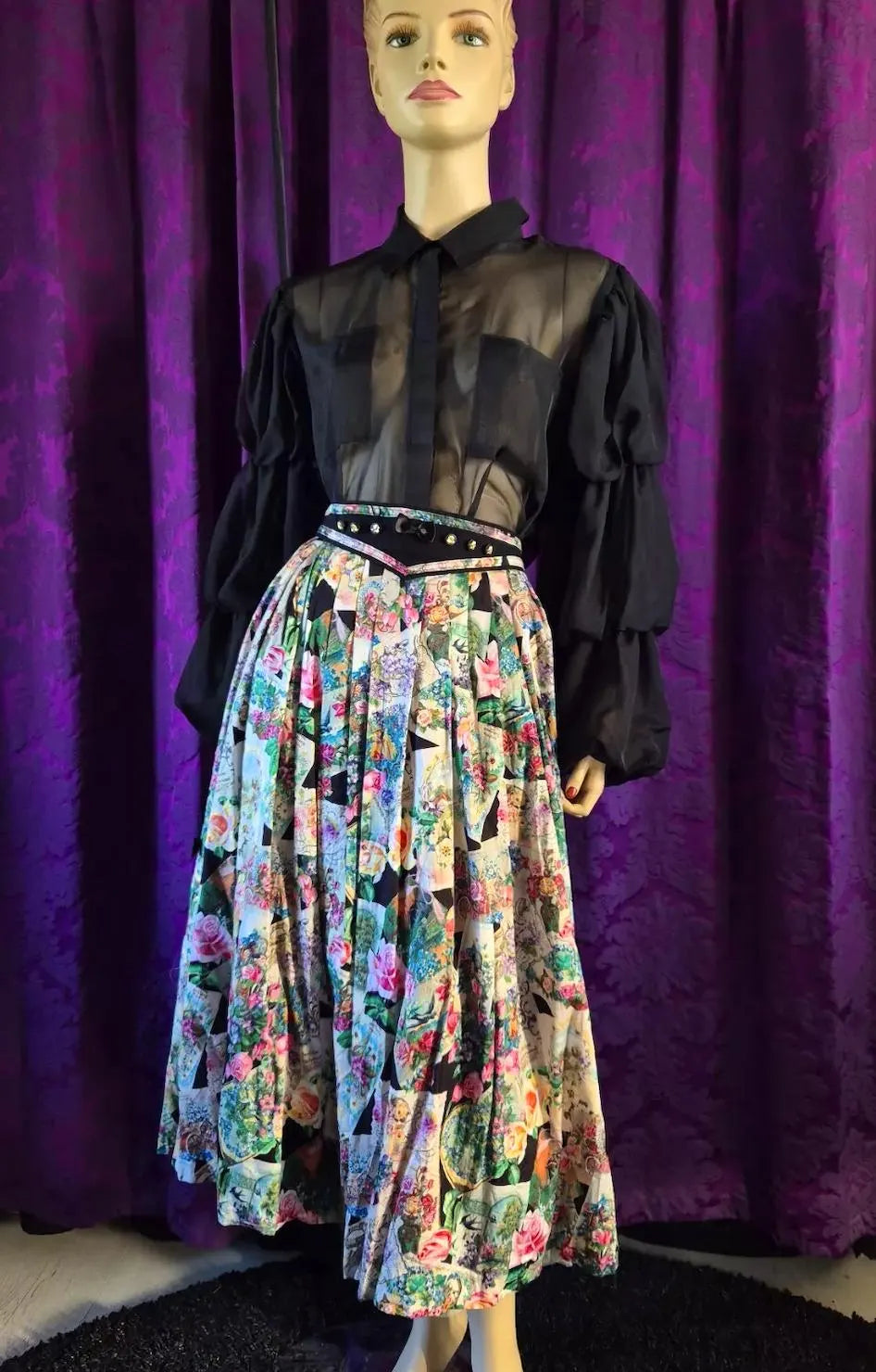 Vintage Hagro Trachten Floral Postcards Collage Skirt