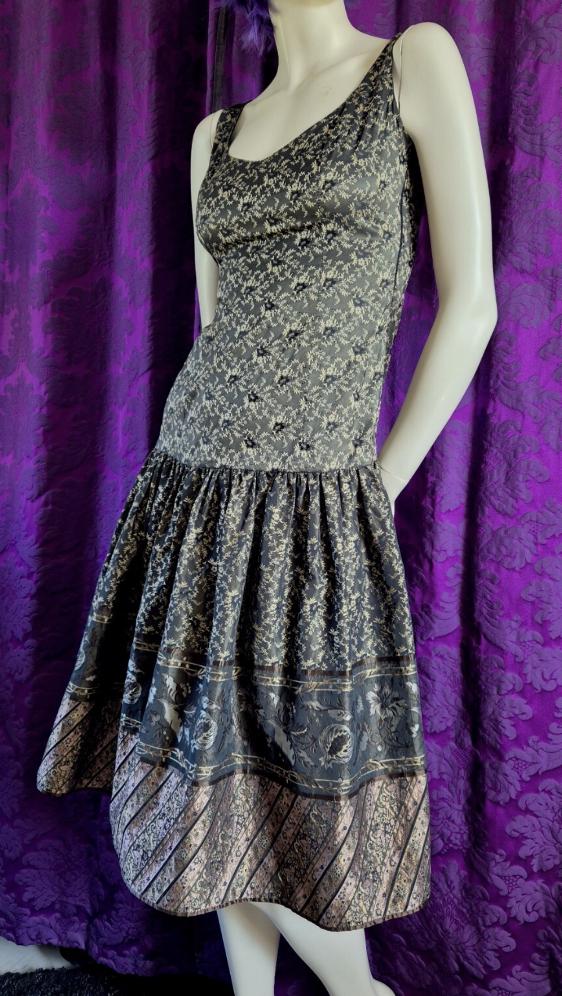 Gai Mattiolo Silk Brocade Drop Waist Party Dress