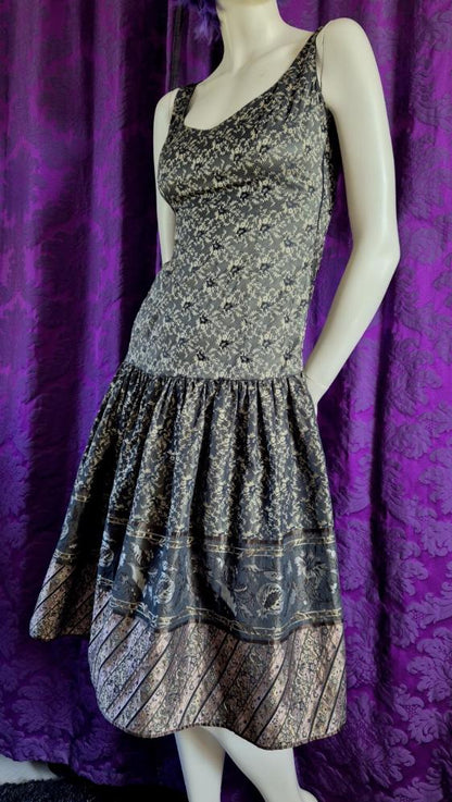 Gai Mattiolo Silk Brocade Drop Waist Party Dress