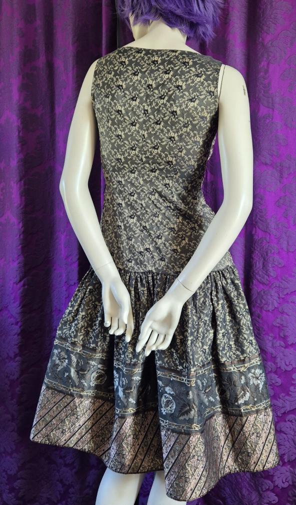 Gai Mattiolo Silk Brocade Drop Waist Party Dress