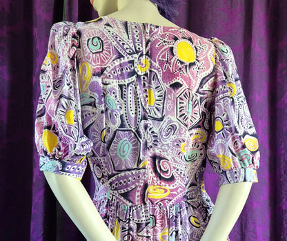 Vintage Zandra Rhodes Postmodern Print Prairie Dress