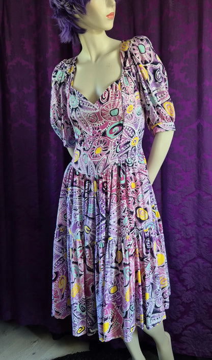 Vintage Zandra Rhodes Postmodern Print Prairie Dress