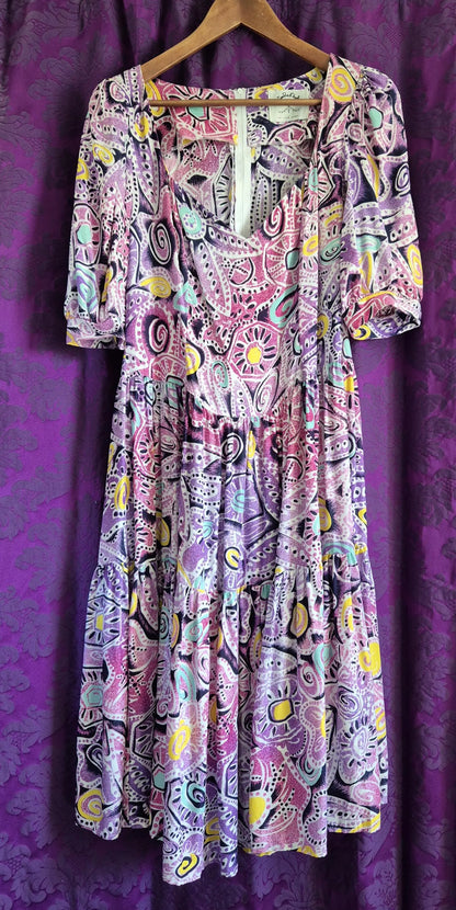 Vintage Zandra Rhodes Postmodern Print Prairie Dress