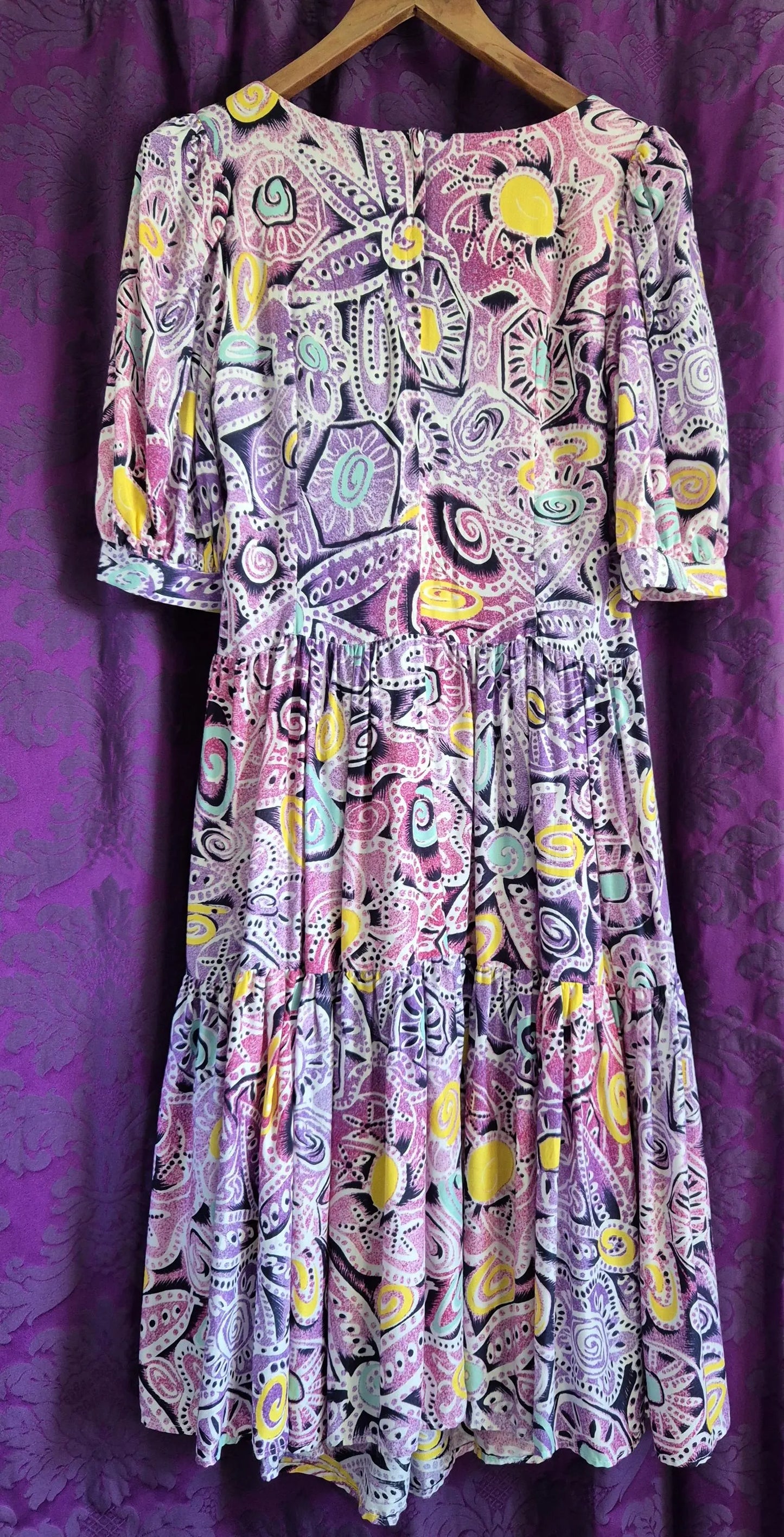 Vintage Zandra Rhodes Postmodern Print Prairie Dress