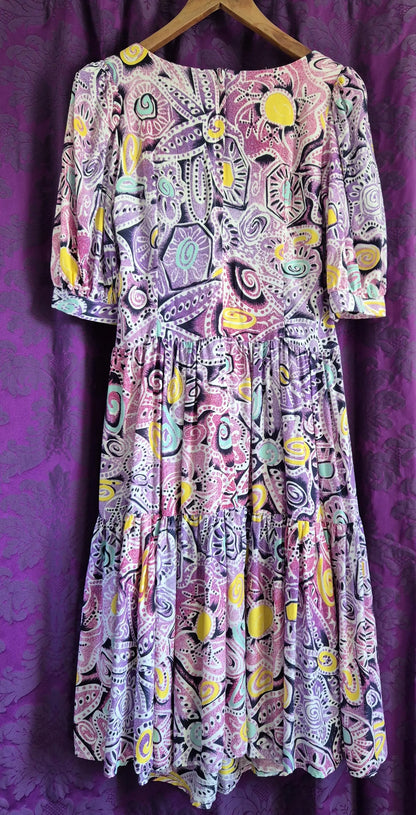Vintage Zandra Rhodes Postmodern Print Prairie Dress