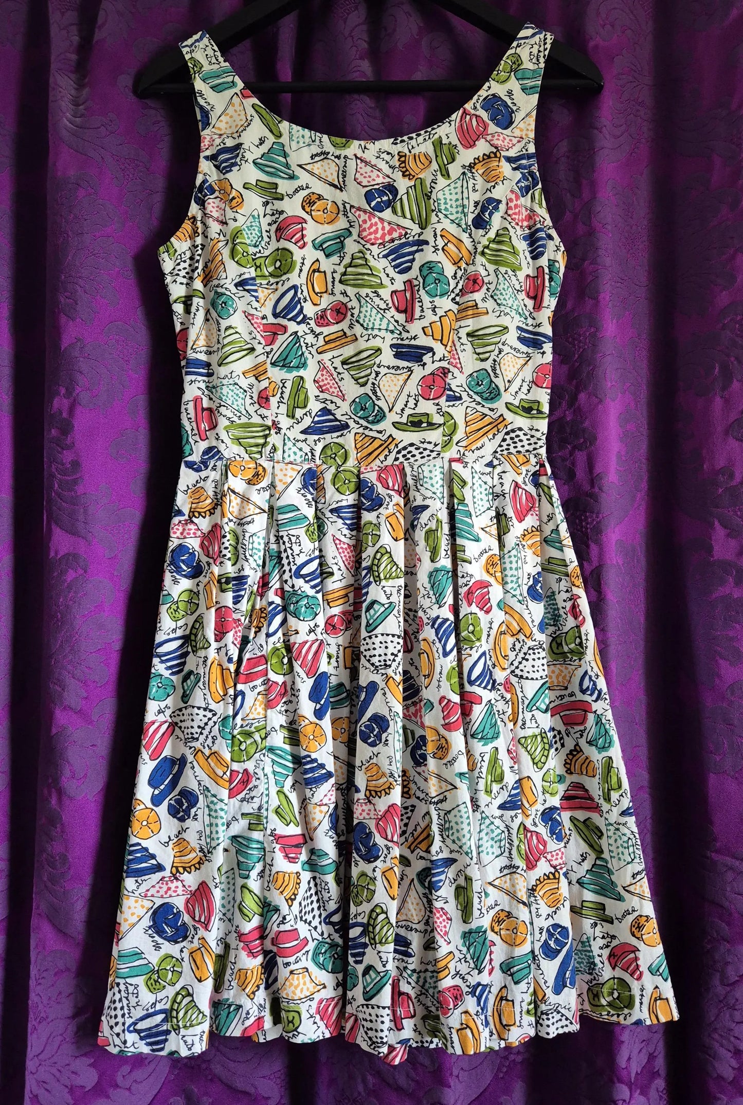 Vintage 1990s Cotton Hats Print Fit & Flare Sundress