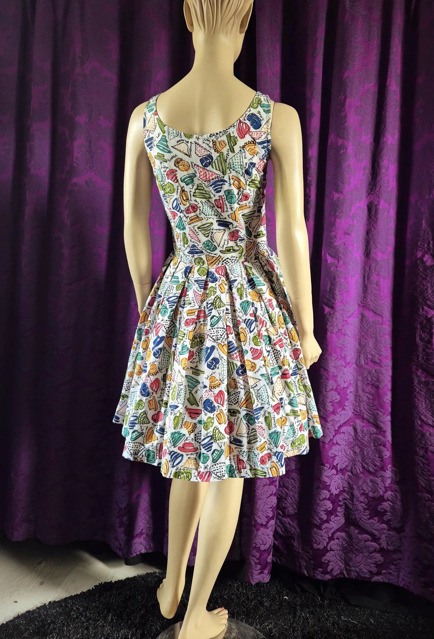 Vintage 1990s Cotton Hats Print Fit & Flare Sundress
