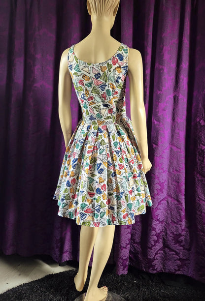 Vintage 1990s Cotton Hats Print Fit & Flare Sundress