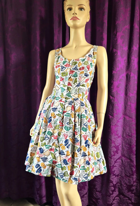 Vintage 1990s Cotton Hats Print Fit & Flare Sundress