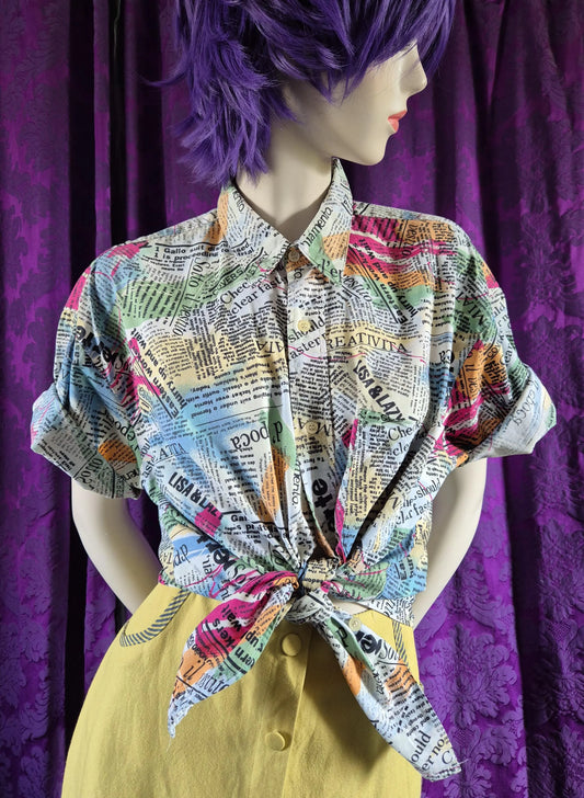 Vintage Cotton Newspaper Print Shirt by Corsaire
