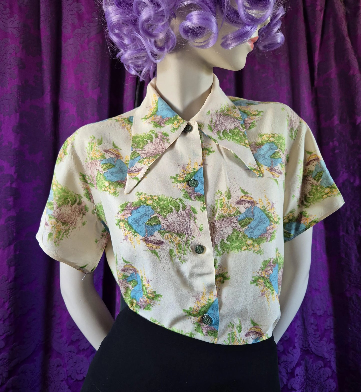 Vintage 1970s Storybook Illustration Blouse - Little Girl & Lamb