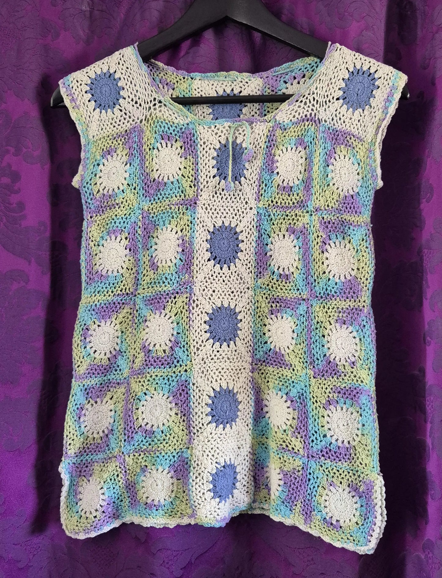 Vintage Hand Crocheted Pastel Boho Blouse