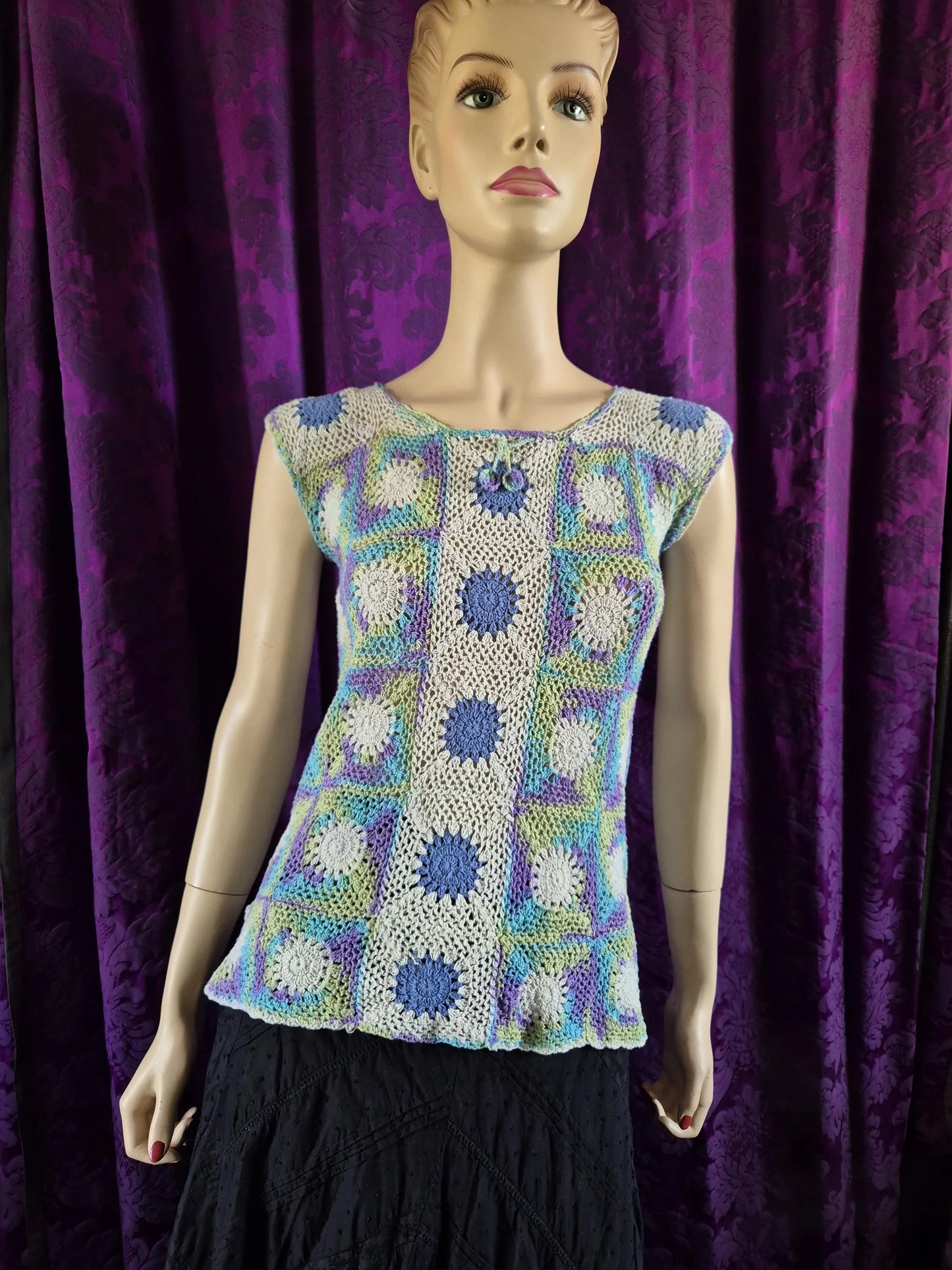 Vintage Hand Crocheted Pastel Boho Blouse