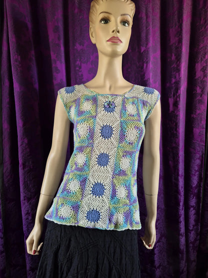 Vintage Hand Crocheted Pastel Boho Blouse