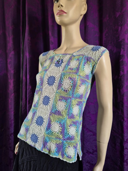 Vintage Hand Crocheted Pastel Boho Blouse