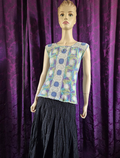Vintage Hand Crocheted Pastel Boho Blouse