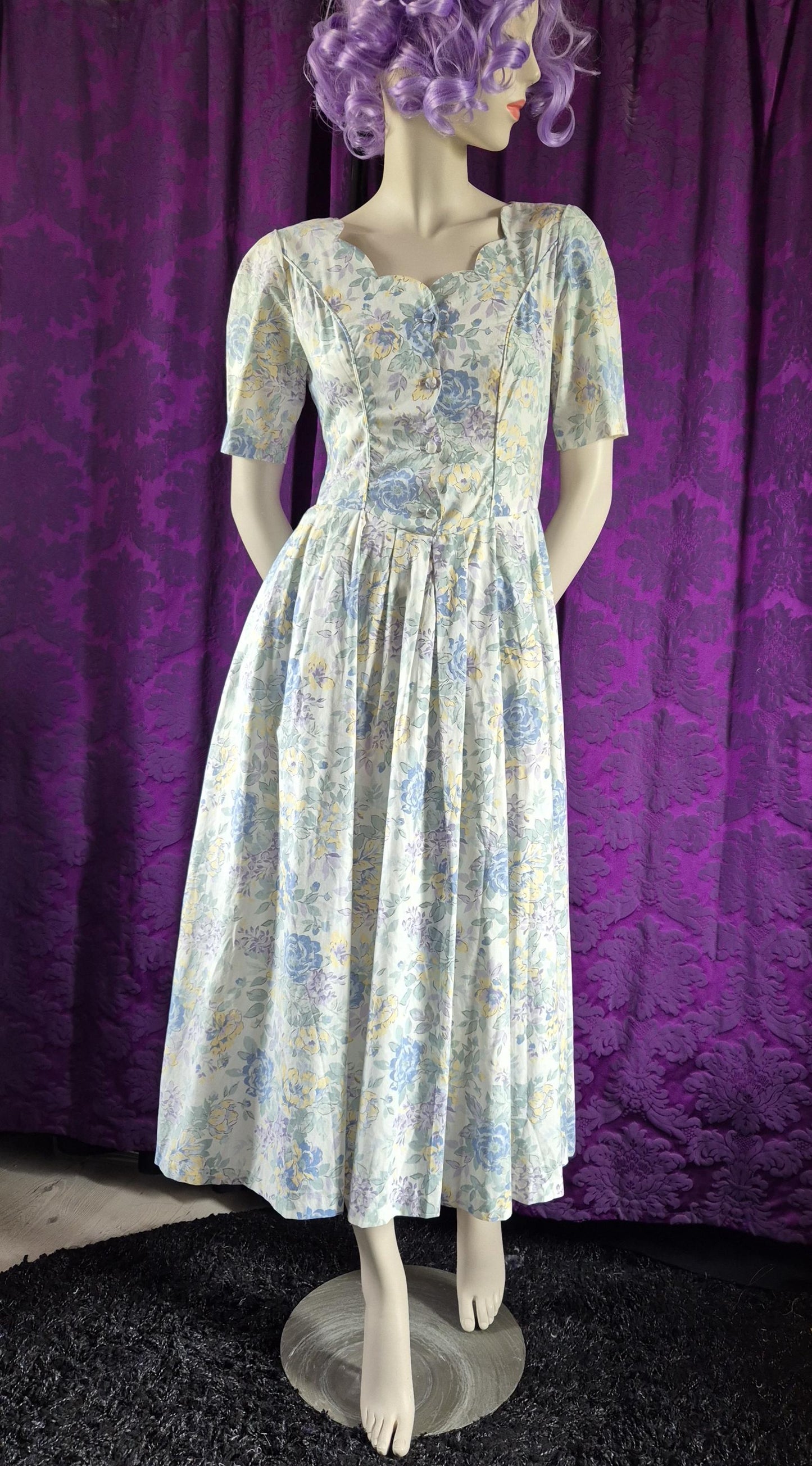 Vintage Laura Ashley Blue Floral Cotton Dress