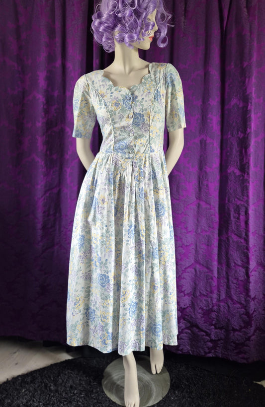 Vintage Laura Ashley Blue Floral Cotton Dress