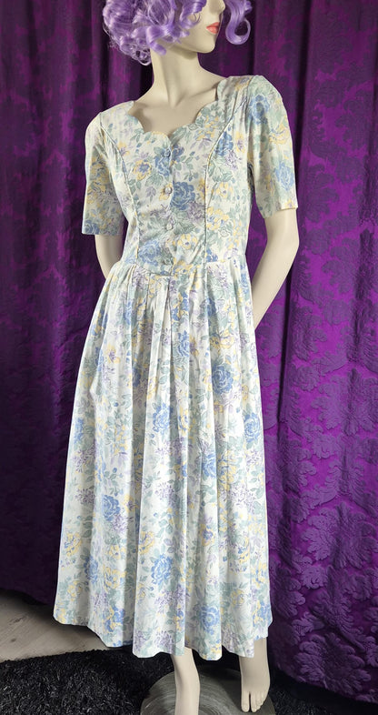 Vintage Laura Ashley Blue Floral Cotton Dress