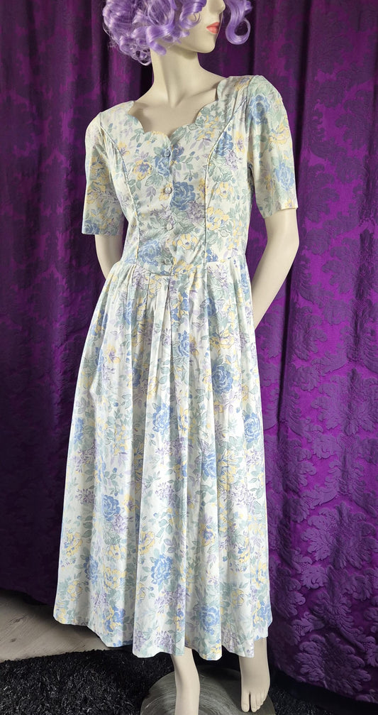 Vintage Laura Ashley Blue Floral Cotton Dress