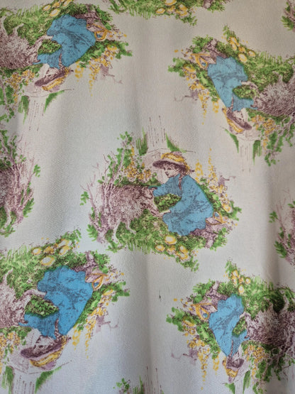 Vintage 1970s Storybook Illustration Blouse - Little Girl & Lamb