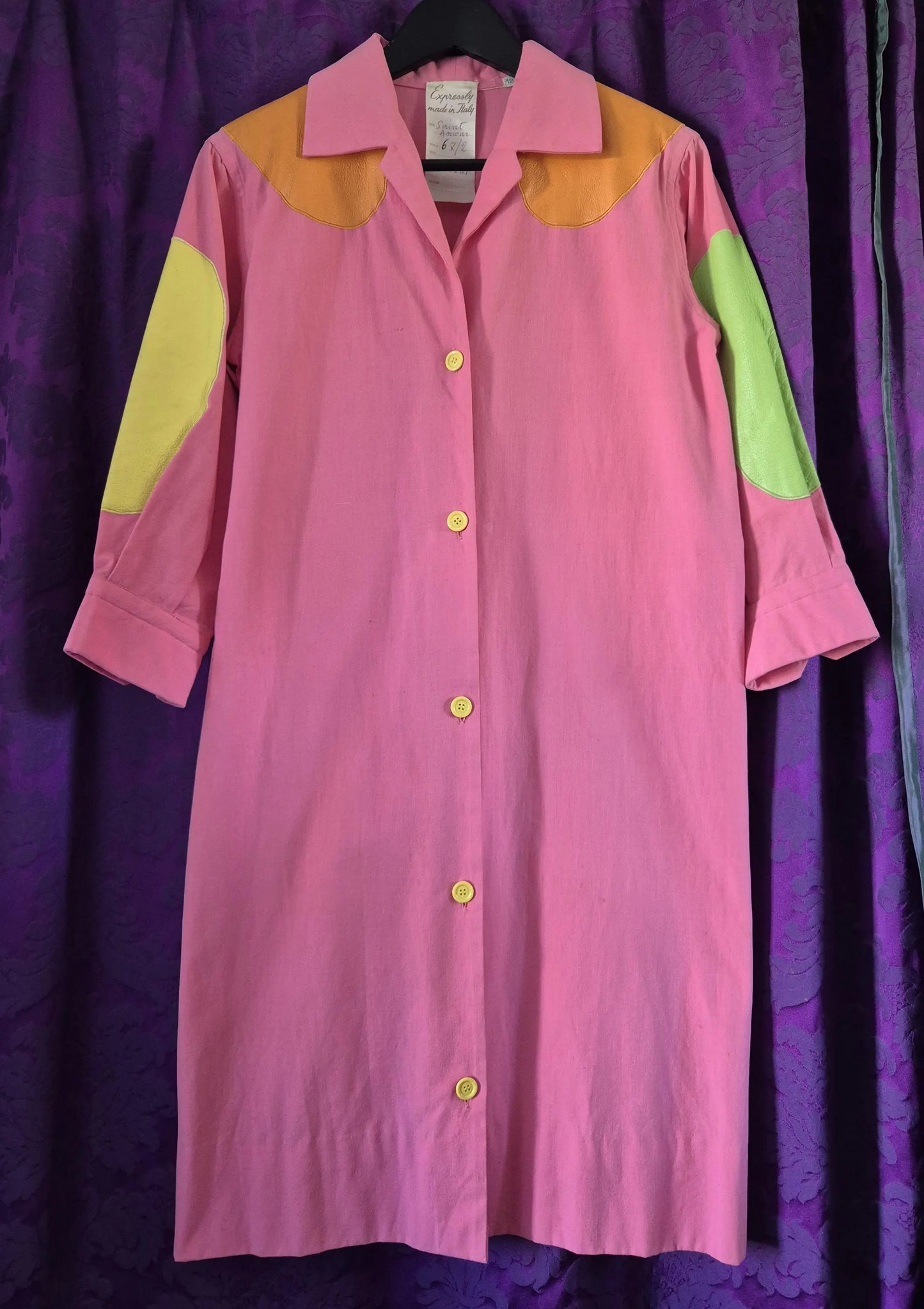 Vintage 1960s Lydia De Roma Pink Canvas & Leather Coat Dress