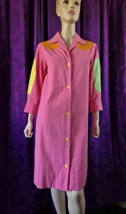 Vintage 1960s Lydia De Roma Pink Canvas & Leather Coat Dress