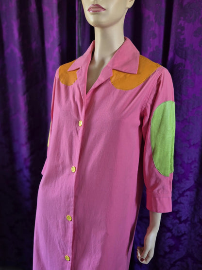 Vintage 1960s Lydia De Roma Pink Canvas & Leather Coat Dress