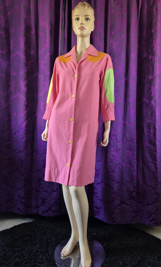 Vintage 1960s Lydia De Roma Pink Canvas & Leather Coat Dress
