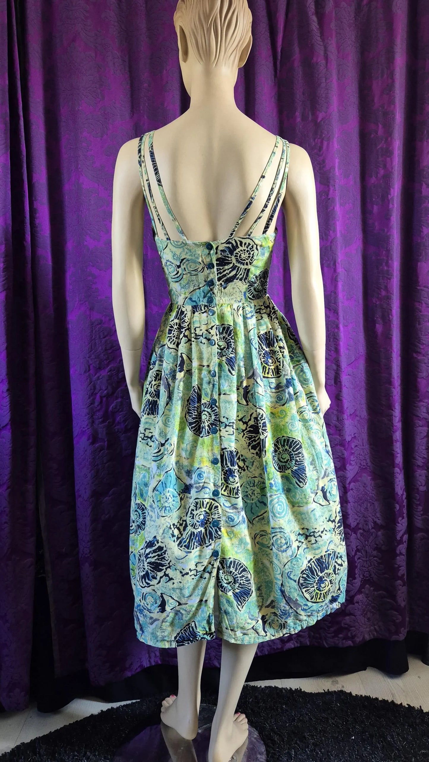 Vintage 1990s Shell Motif Batik Print Sundress