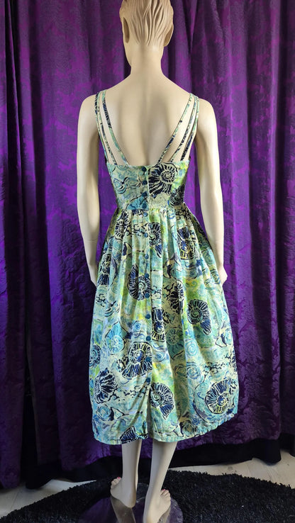 Vintage 1990s Shell Motif Batik Print Sundress