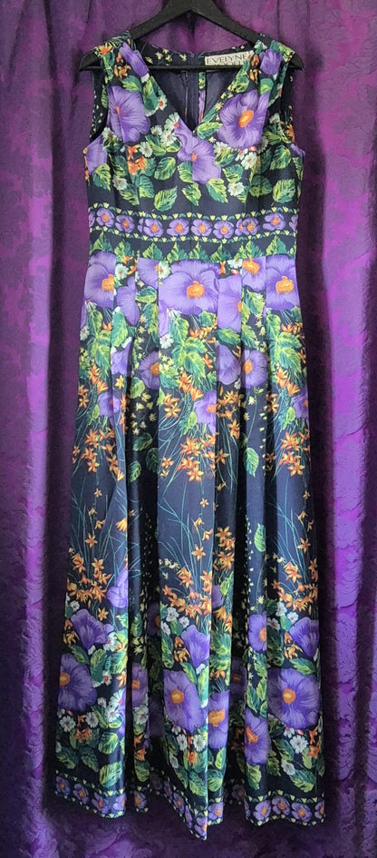 Vintage 1970s Violet Garden Chiffon Maxi Dress by Evelyne Modell