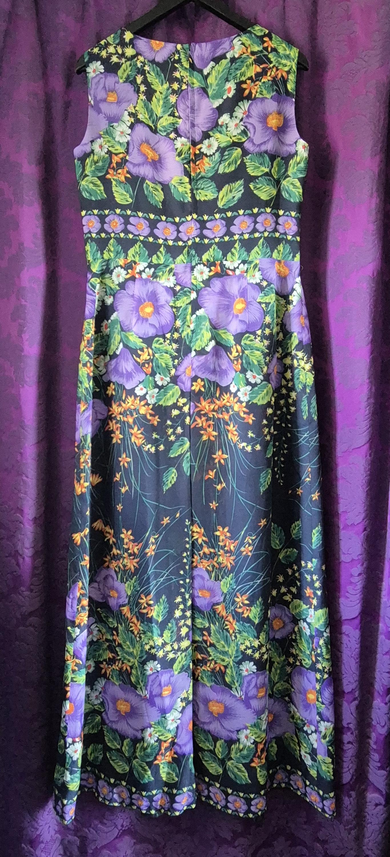 Vintage 1970s Violet Garden Chiffon Maxi Dress by Evelyne Modell
