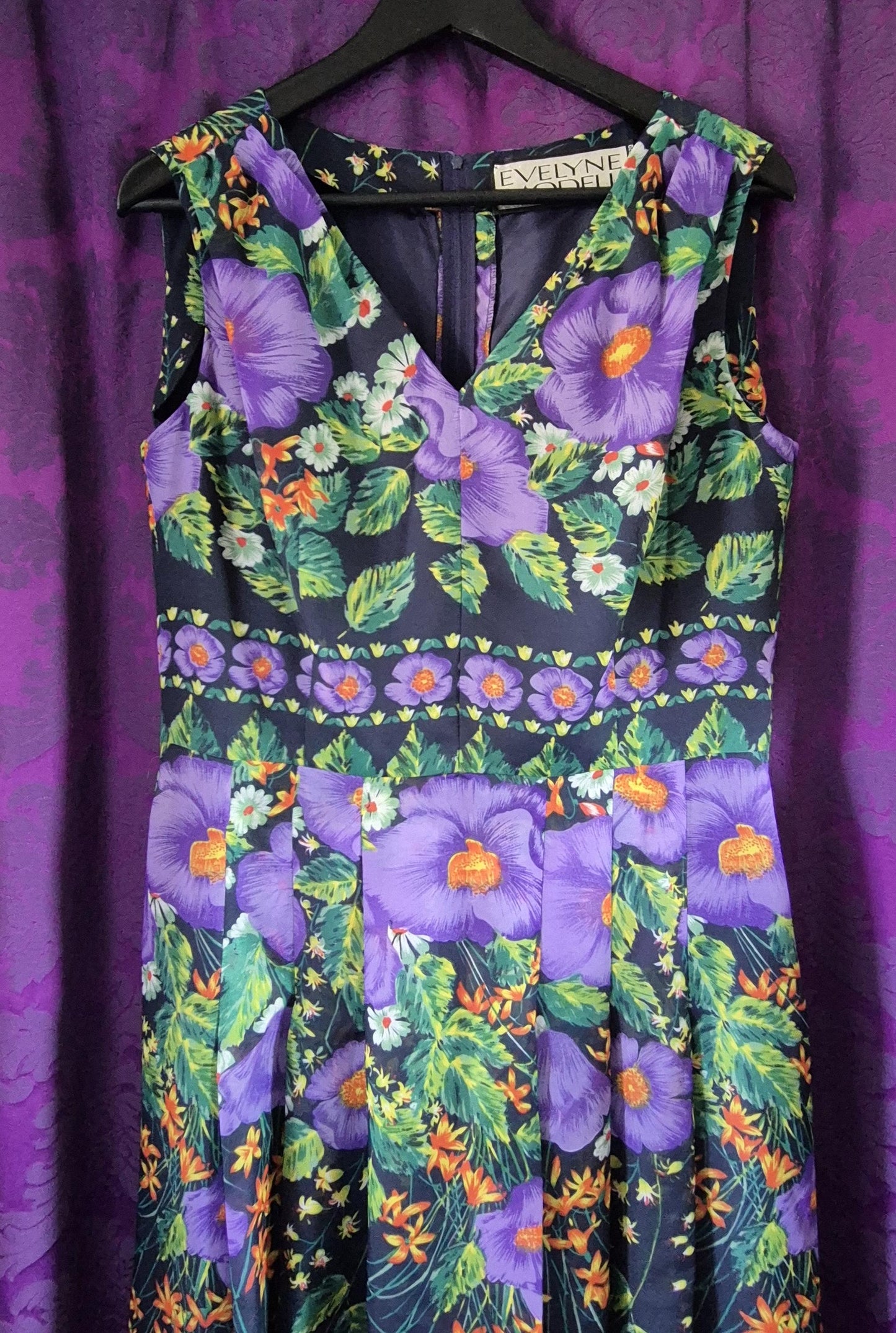 Vintage 1970s Violet Garden Chiffon Maxi Dress by Evelyne Modell