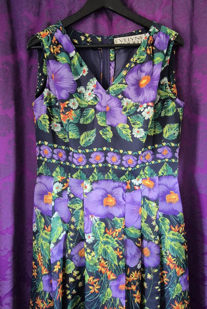 Vintage 1970s Violet Garden Chiffon Maxi Dress by Evelyne Modell