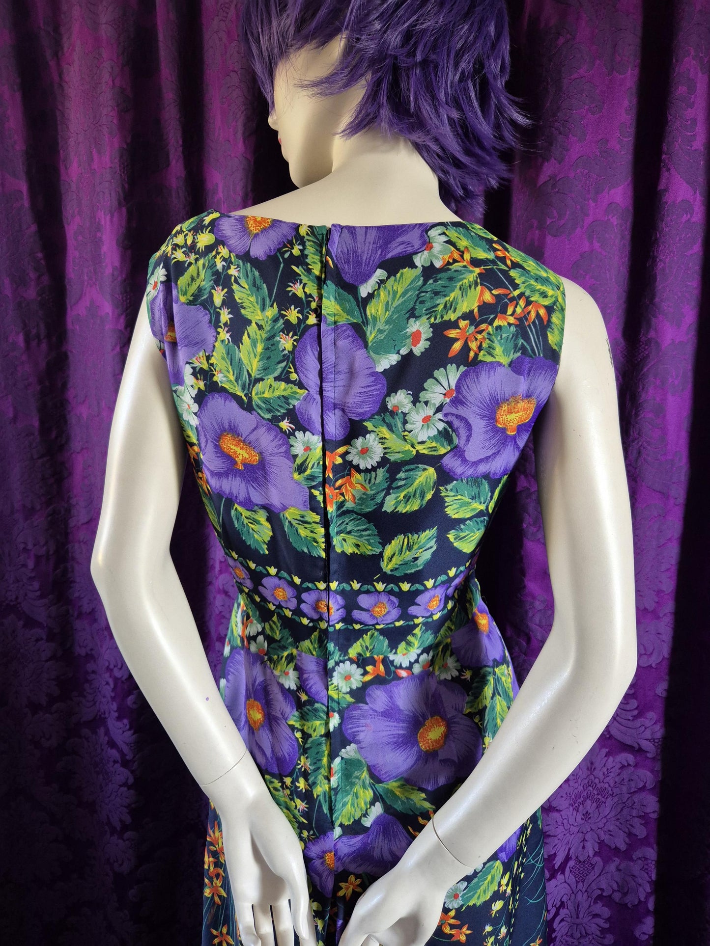 Vintage 1970s Violet Garden Chiffon Maxi Dress by Evelyne Modell