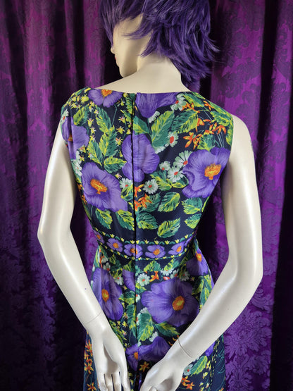 Vintage 1970s Violet Garden Chiffon Maxi Dress by Evelyne Modell