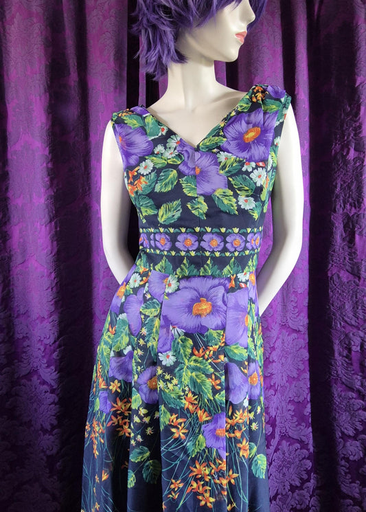 Vintage 1970s Violet Garden Chiffon Maxi Dress by Evelyne Modell