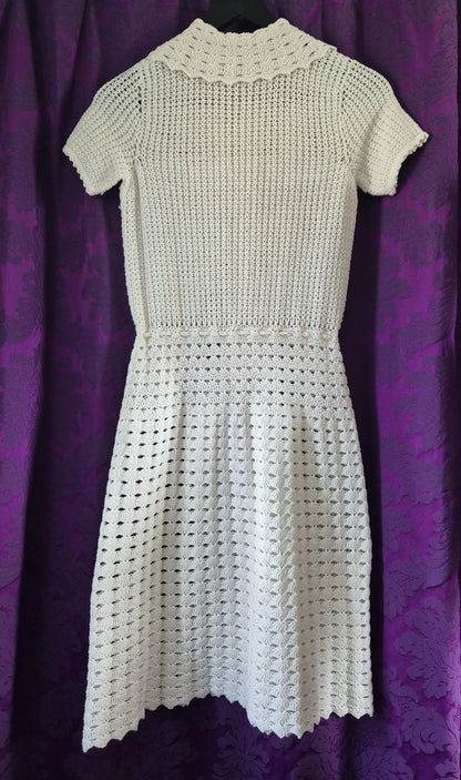Vintage 1970s White Crocheted Dress