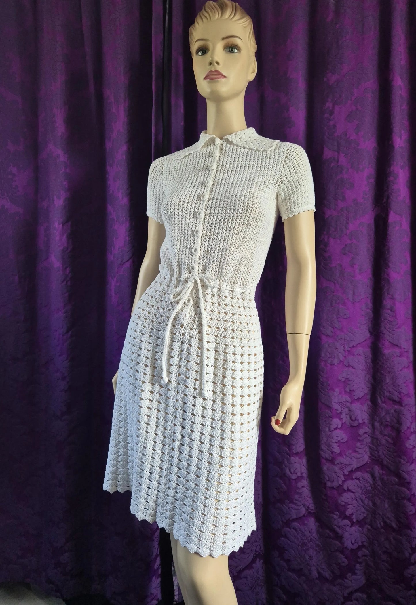Vintage 1970s White Crocheted Dress
