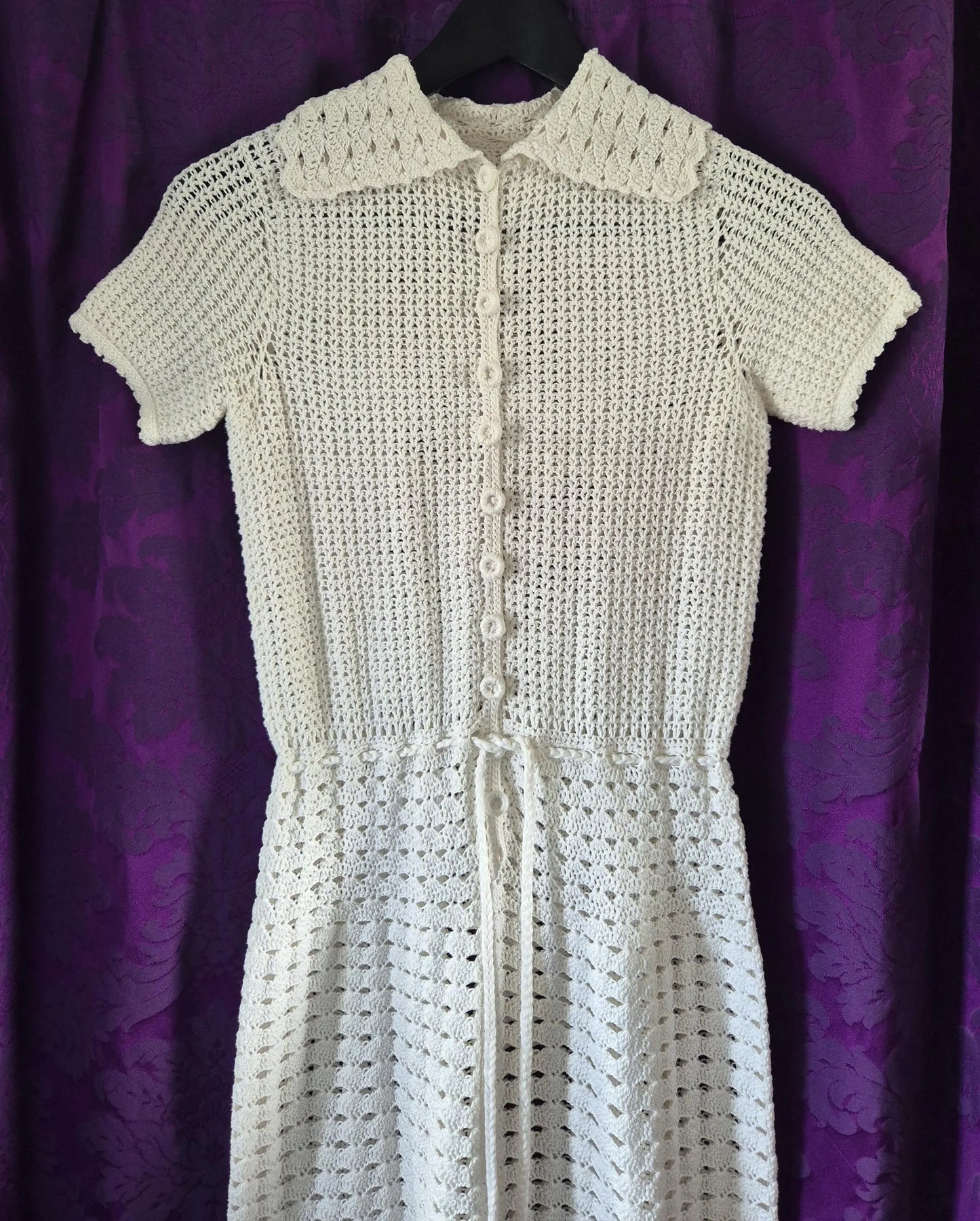 Vintage 1970s White Crocheted Dress
