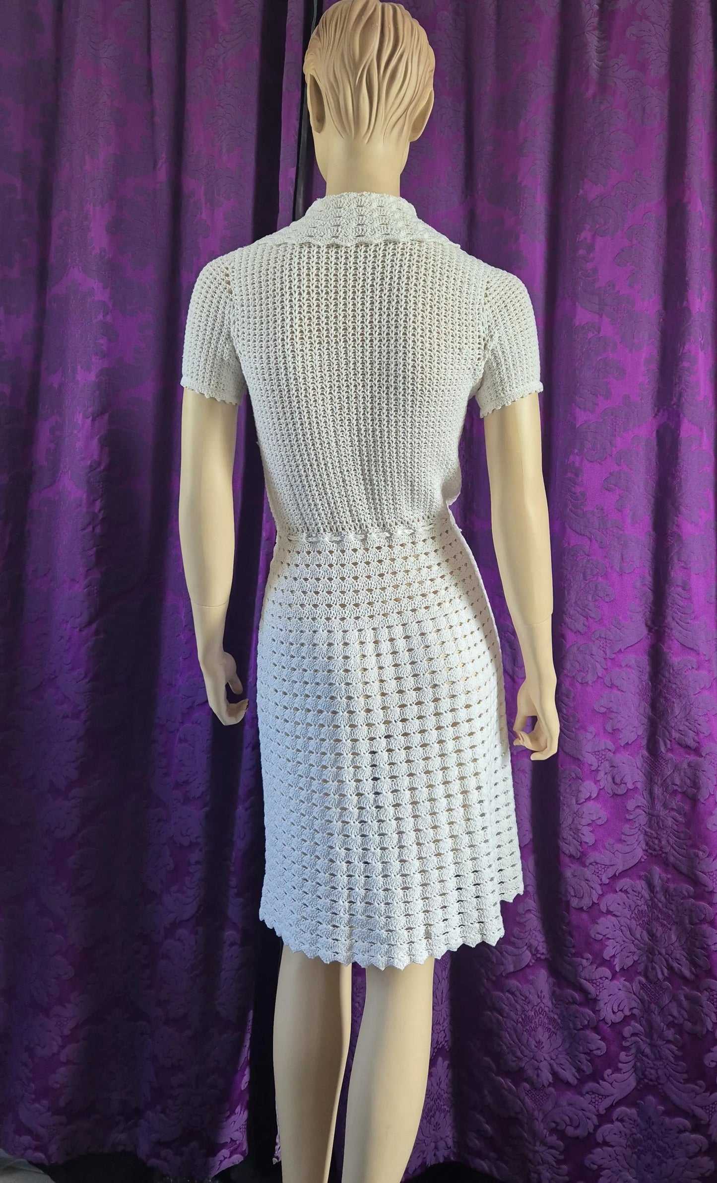 Vintage 1970s White Crocheted Dress