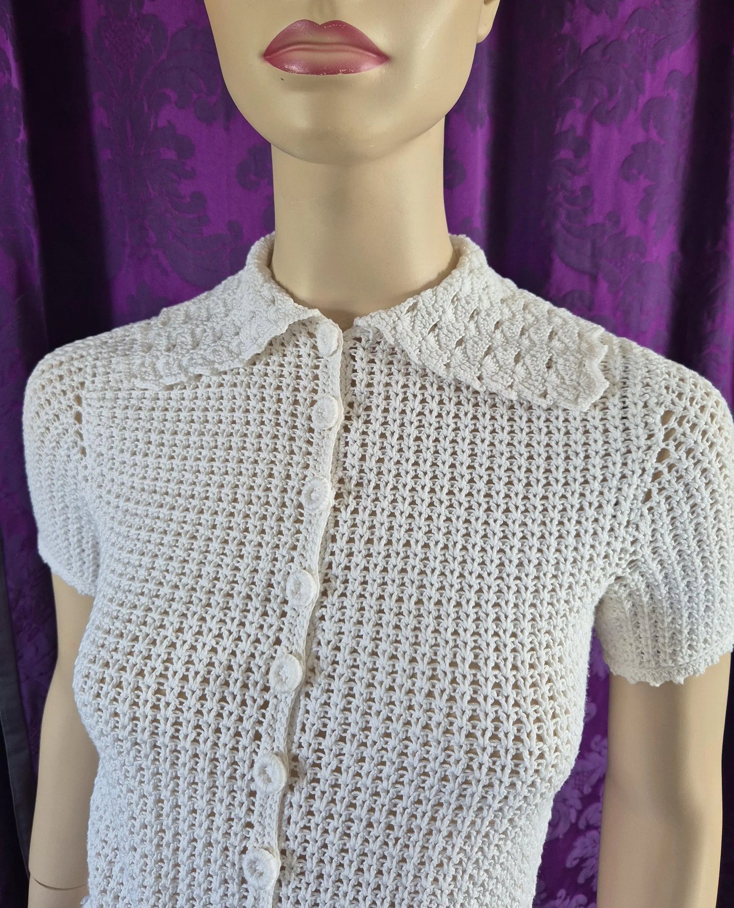 Vintage 1970s White Crocheted Dress