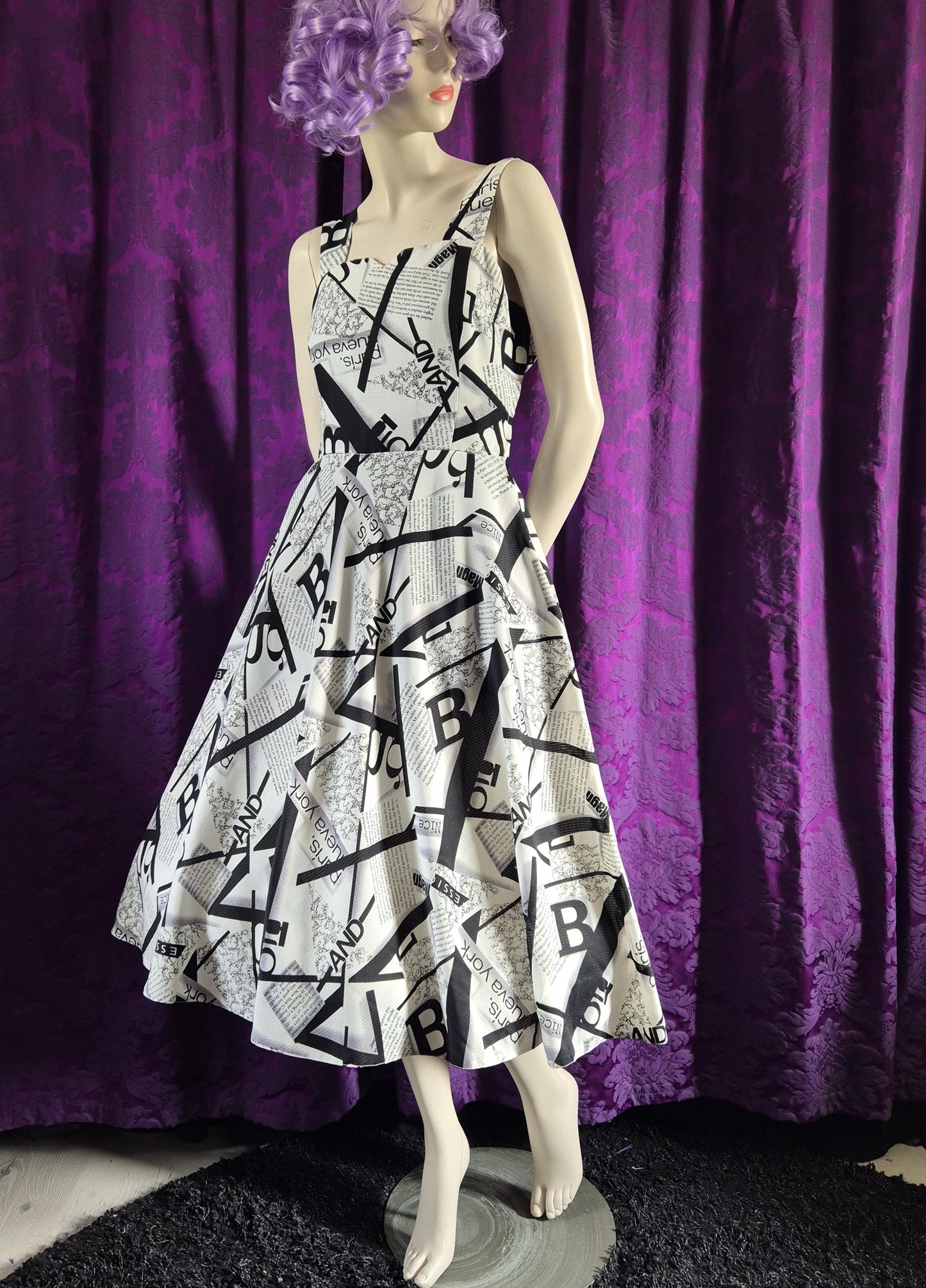 Newspaper Print Y2K Fit and Flare Dress